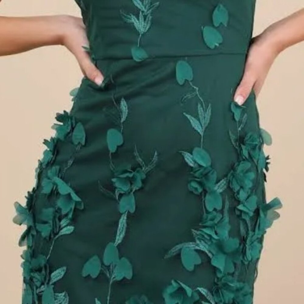 Lulus Limitless Adoration Emerald 3d Floral Embroidered Midi dress - Picture 3 of 7
